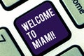 Handwriting text writing Welcome To Miami. Concept meaning Arriving to Florida sunny city summer beach vacation Keyboard Royalty Free Stock Photo