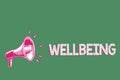 Handwriting text writing Wellbeing. Concept meaning A good or satisfactory condition of existence including health Megaphone louds