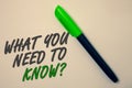 Handwriting text writing What You Need To Know Question. Concept meaning Education develops your knowledge and skills Ideas messag Royalty Free Stock Photo