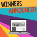 Handwriting text writing Winners Announced. Concept meaning Announcing who won the contest or any competition Open