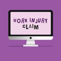 Handwriting text writing Work Injury Claim. Concept meaning Medical care reimbursement Employee compensation