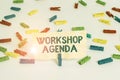 Handwriting text writing Workshop Agenda. Concept meaning helps you to ensure that your workshop stays on schedule Colored