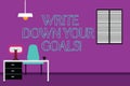 Handwriting text writing Write Down Your Goals. Concept meaning Make a list of your objective to stay motivated Work Royalty Free Stock Photo