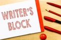 Handwriting text writing Writer s is Block. Concept meaning Condition of being unable to think of what to write