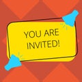 Handwriting text You Are Invited. Concept meaning Receiving and invitation for an event Join us to celebrate Two Royalty Free Stock Photo