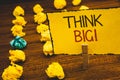 Handwriting text Think Big Motivational Call. Concept meaning Have great ideas Dream of something amazingClothespin holding Yellow Royalty Free Stock Photo