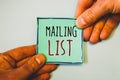 Handwriting text writing Mailing List. Concept meaning Names and addresses of people you are going to send something