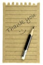 Handwriting Thank you on a natural note paper Royalty Free Stock Photo