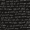 Handwritten abstract text and digits vector seamless pattern