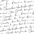 Handwritten abstract text vector seamless pattern, vector monochrome script Royalty Free Stock Photo