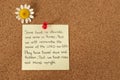 Handwritten Bible verses about trust and faith in God Jesus Christ on a note with a flower pinned on a pinning board, psalm 20:7 Royalty Free Stock Photo