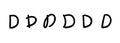 Handwritten black english latin D alphabet letter symbol. Vector illustration hand drawn doodle