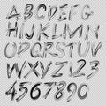 Handwritten brush font, letters and numbers