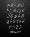 Handwritten brush style modern cursive font on chalkboard background.