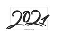 Handwritten calligraphic brush number lettering of 2021 in frame. Happy New Year. Royalty Free Stock Photo