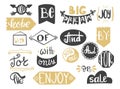 Handwritten catchwords and collection of different conjunctions, prepositions vector set