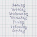 Handwritten Days Of Week. Sunday, Monday, Tuesday, Wednesday, Thursday, Friday, Saturday. Modern Calligraphy. Isolated