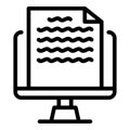 Handwritten document monitor icon, outline style