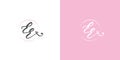 Handwritten EE feminine monogram logo with heart in gentle pink