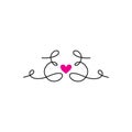 Handwritten EE feminine monogram logo with pink heart in the middle