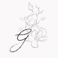 Handwritten line drawing Floral Logo Monogram G