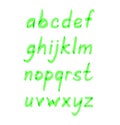 Handwritten green highlighter alphabet. Handwritten letters. Vector.