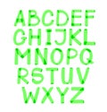 Handwritten green highlighter alphabet. Handwritten letters. Vector.