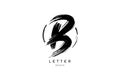 Handwritten grunge B brush stroke letter alphabet logo icon design template in black and white for business