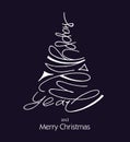 Handwritten Happy New Year lettering in shape of Christmas Tree. Modern ink brush calligraphy for holiday design