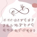 Handwritten heart calligraphy monogram alphabet. Valentine Cursive font with flourishes heart font. Cute Isolated Royalty Free Stock Photo