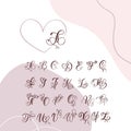 Handwritten heart calligraphy monogram alphabet. Valentine Cursive font with flourishes heart font. Cute Isolated letters. For Royalty Free Stock Photo