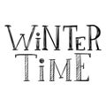 Handwritten inscription, words-Winter time. The letters are hand-drawn. Hand lettering. Type of graphic, text-based black-and- Royalty Free Stock Photo