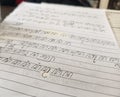 Handwritten Javanese script written by students in school. Royalty Free Stock Photo