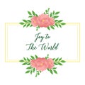 Handwritten lettering for card of joy to the world, with various shape ornate of green leafy flower frame. Vector Royalty Free Stock Photo