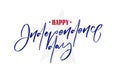 Handwritten lettering of Happy Independence Day on white background. Fourth of July. Royalty Free Stock Photo