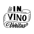 Handwritten lettering of the Latin phrase truth in wine in a modern style