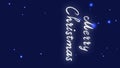 Handwritten lettering merry christmas twinkles on a blue background with falling snowflakes