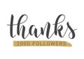 Handwritten Lettering of Thanks 2000 Followers. Vector Stock Illustration