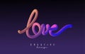 Handwritten Love word with vibrant colourful 3D effect. Creative vector illustration with sponge and 3D effect