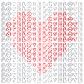 Handwritten Love Words Arranged In A Heart Shape. Vector Illustration