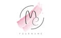 Handwritten MC M C Letters Logo with Pink Pastel Watercolor Brush Stroke Concept