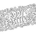 Handwritten motivational Body Positive icon in doodle style with pattern