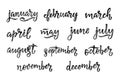 Handwritten names of months December, January, February, March, April, May, June, July, August, September, October, November. Call Royalty Free Stock Photo