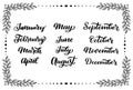 Handwritten names of months: December, January, February, March, April, May, June, July, August September October November Calligr Royalty Free Stock Photo