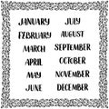 Handwritten names of months: December, January, February, March, April, May, June, July, August September October November Royalty Free Stock Photo