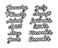 Handwritten names of months: December, January, February, March, April, May, June, July, August, September, October, November. Royalty Free Stock Photo