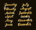 Handwritten names of months: December, January, February, March, April, May, June, July, August, September, October, November. Royalty Free Stock Photo