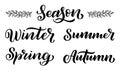 Handwritten names of seasons: winter, spring, autumn, summer. Calligraphy words for calendars and organizers