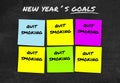 Handwritten 2019 New Year resolutions and goals in sticky notes in commitment determination about quit smoking giving up Royalty Free Stock Photo