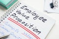 Handwritten notes in a notepad about Employee value proposition EVP. Royalty Free Stock Photo